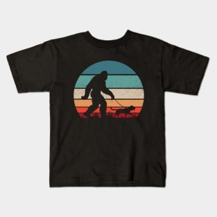 Bigfoot Walking Beagle Dog Vintage Sunset Dog Owner Kids T-Shirt